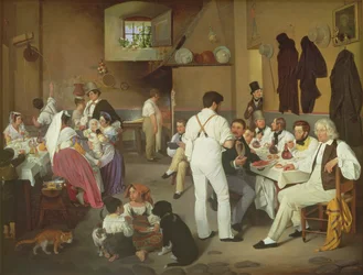 Dänische Künstler in der Osteria la Gonsola, Rom, 1837